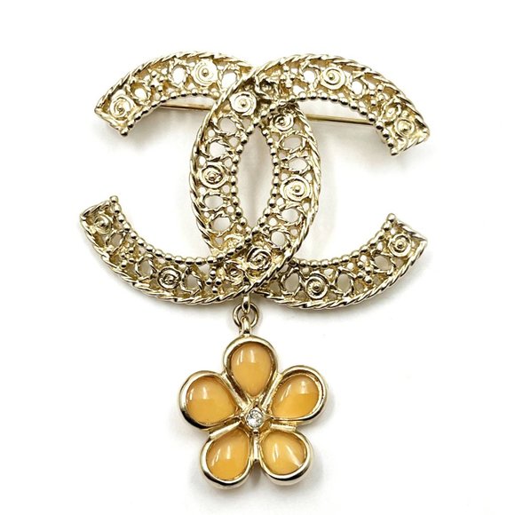 Chanel Light Gold Filigree Pink Flower Large Brooch - Picture 1 of 3